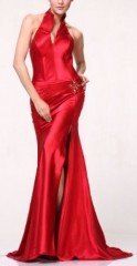 #7701 Halter Corset Bodice Bridesmaids Evening Formal Dress (Medium, Red) picture 01