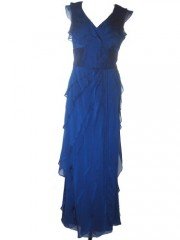 ADRIANNA PAPELL Chiffon Tiered Ruffles Evening Gown-BLUE-14 image 01