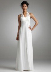 David's Bridal Long Chiffon Over Charmeuse Gown with Split Front Style 230M10000, White, 16 picture 001