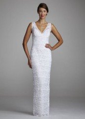 David's Bridal Wedding Dress Beaded Stretch Lace Sheath with Tank Bodice Style 642636D, White, 12 photo 001