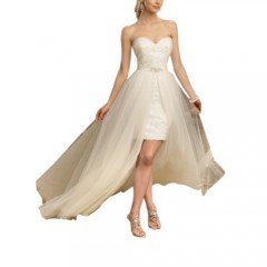 GEORGE BRIDE High Low Strapless Sweetheart All Over Lace Detached Train Wedding Dress Size 8 Ivory picture 001