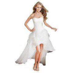 GEORGE BRIDE Strapless High-low Satin Wedding Dress Size 8 White photo 01