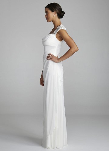 David’s Bridal Wedding Dress: Lace Cap Sleeve Long Jersey Dress Style ...